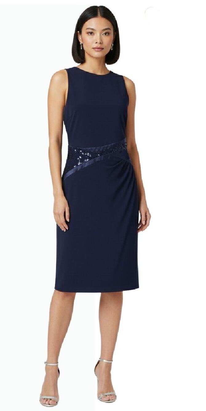 Lauren RALPH LAUREN Navy Jersey Sequin Sleeveless Sheath Dress SIze 12 Cocktail